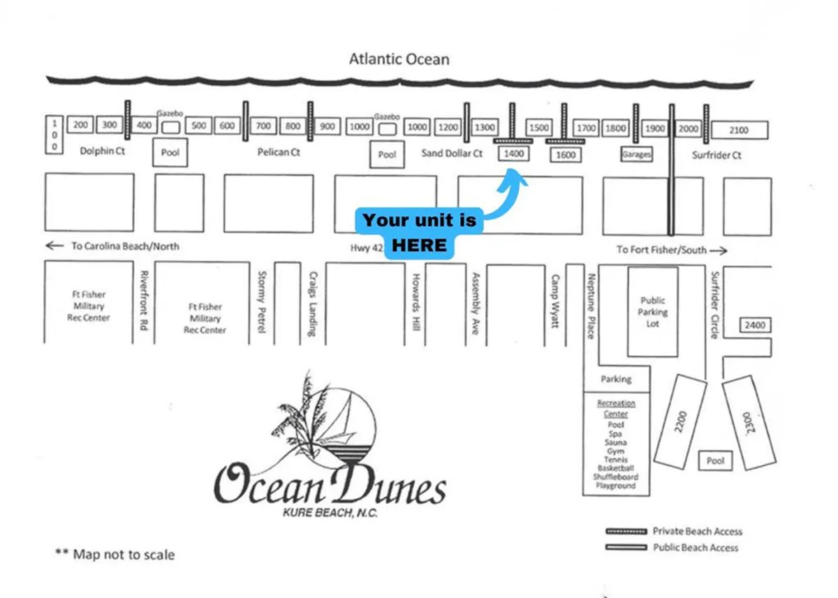 This wide aerial view captures the Ocean Dunes property as it hugs the Atlantic shoreline, with the beach and ocean directly accessible from the complex. It highlights the proximity of the condo to the sand and water, and shows the overall layout including pools and recreation areas.